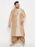 Vastramay Men's Plus Size Gold Zari Weaved Kurta Dhoti Set